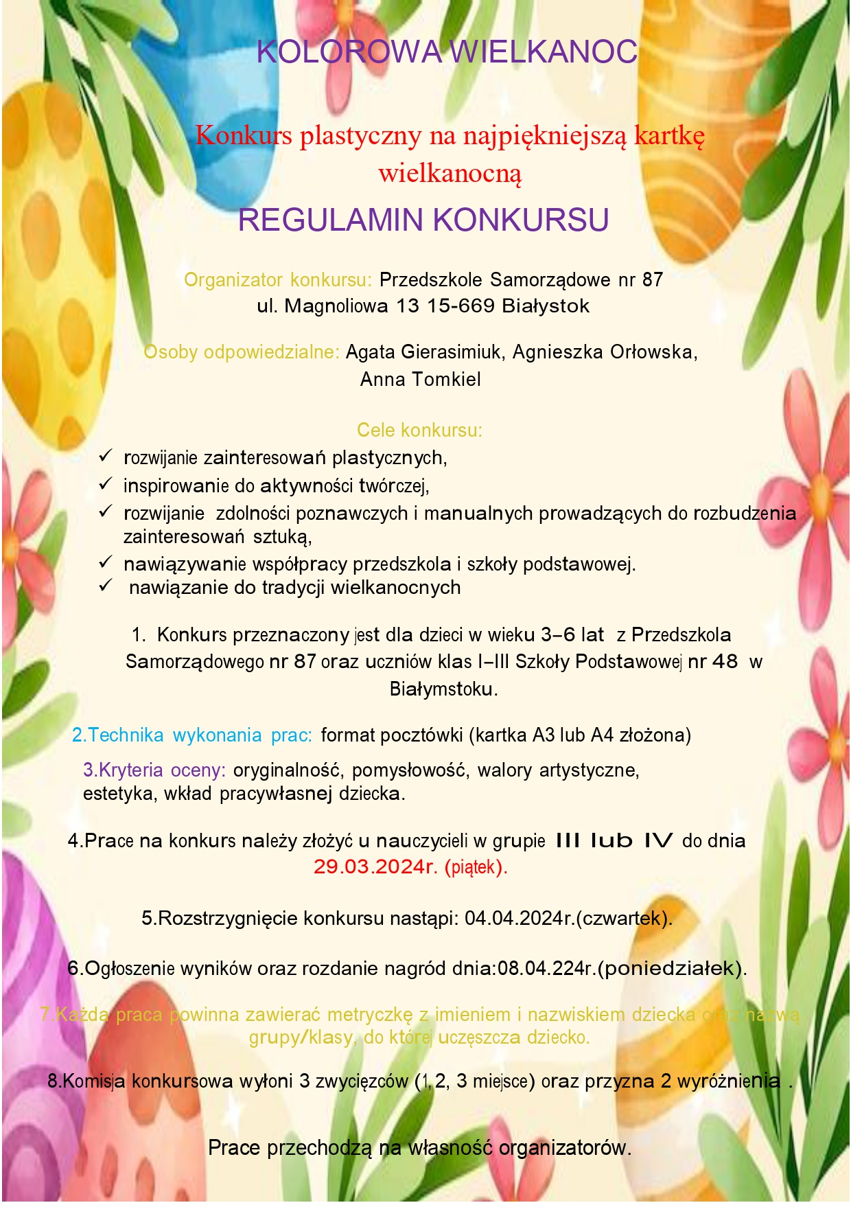 Kolorowa Wielkanoc. Plakat informacyjny o konkursie na kartkę wielkanocną._page-0001.jpg